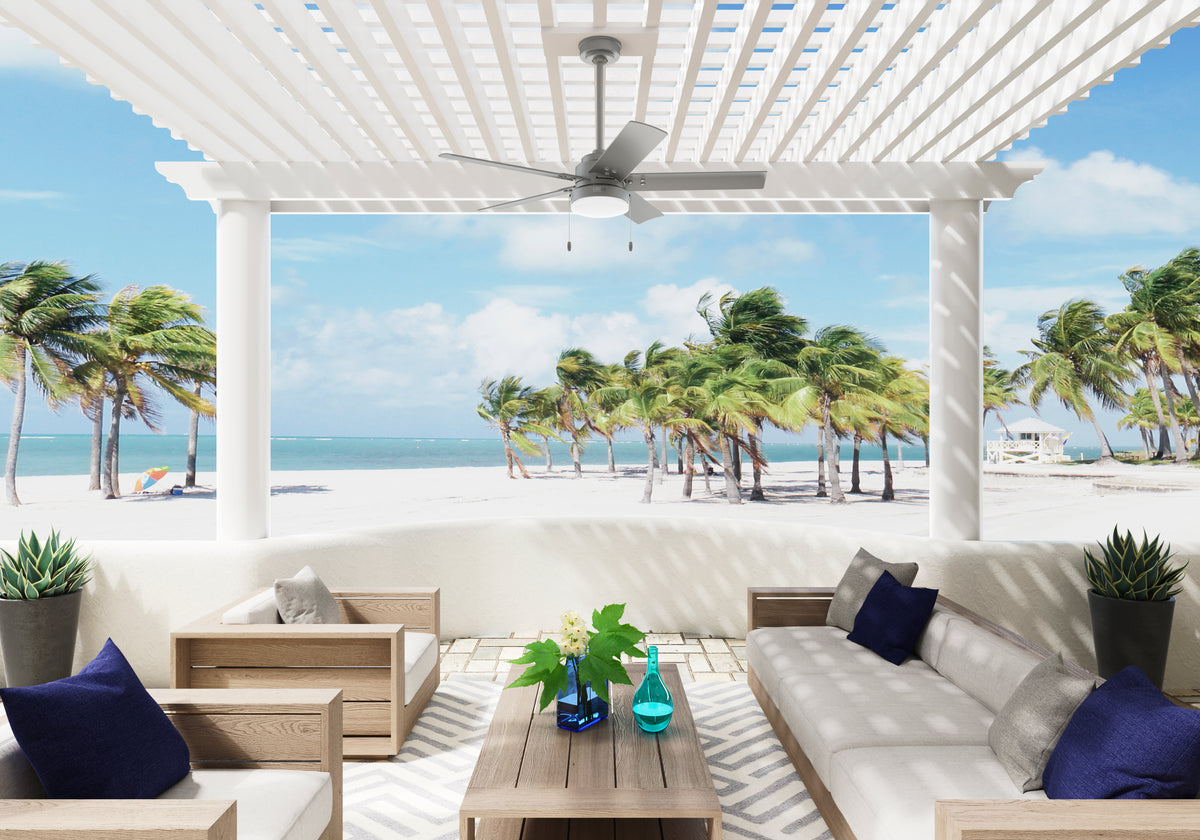 52 inch Sea Point Matte Silver WeatherMax Indoor / Outdoor Ceiling Fan with LED Light Kit and Pull Chain