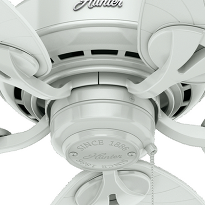 54 inch Bayview White Damp Rated Ceiling Fan and Pull Chain