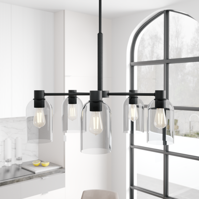 Lochemeade 26-inch 5-light Natural Black Iron Chandelier with Smoked Glass
