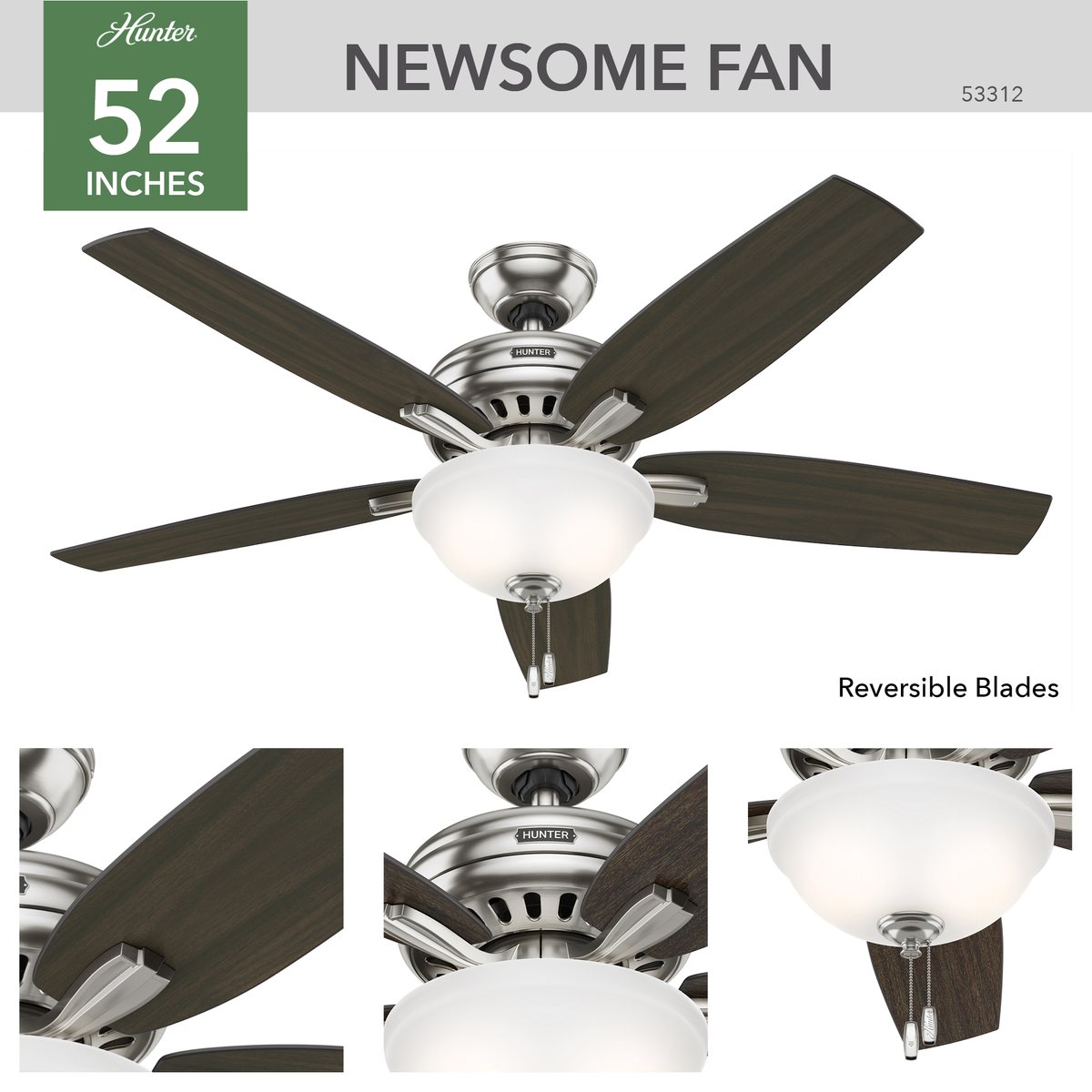 52 inch Newsome Brushed Nickel Ceiling Fan with LED Light Kit