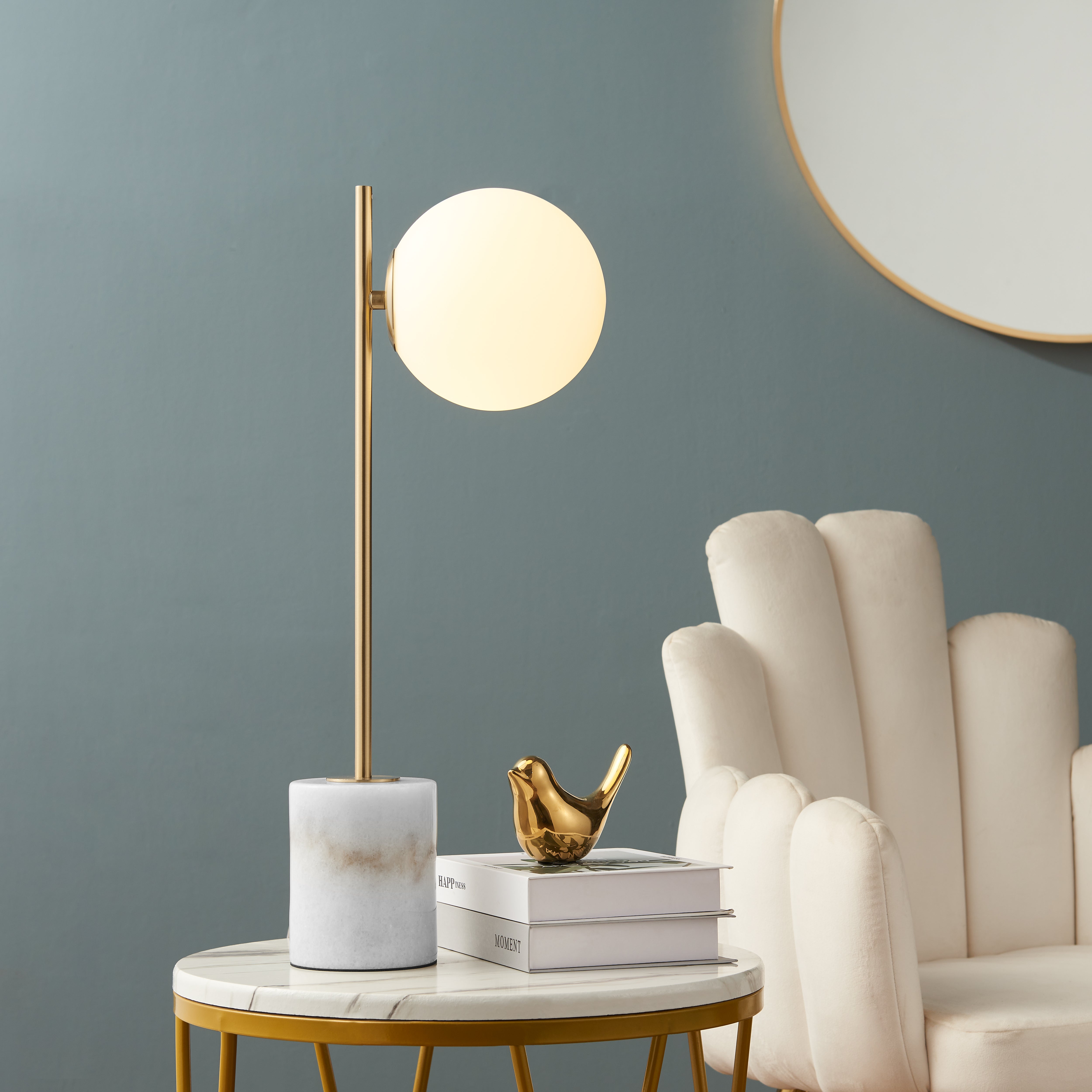 Anechdoche Gold Table Lamp with White Marble Base