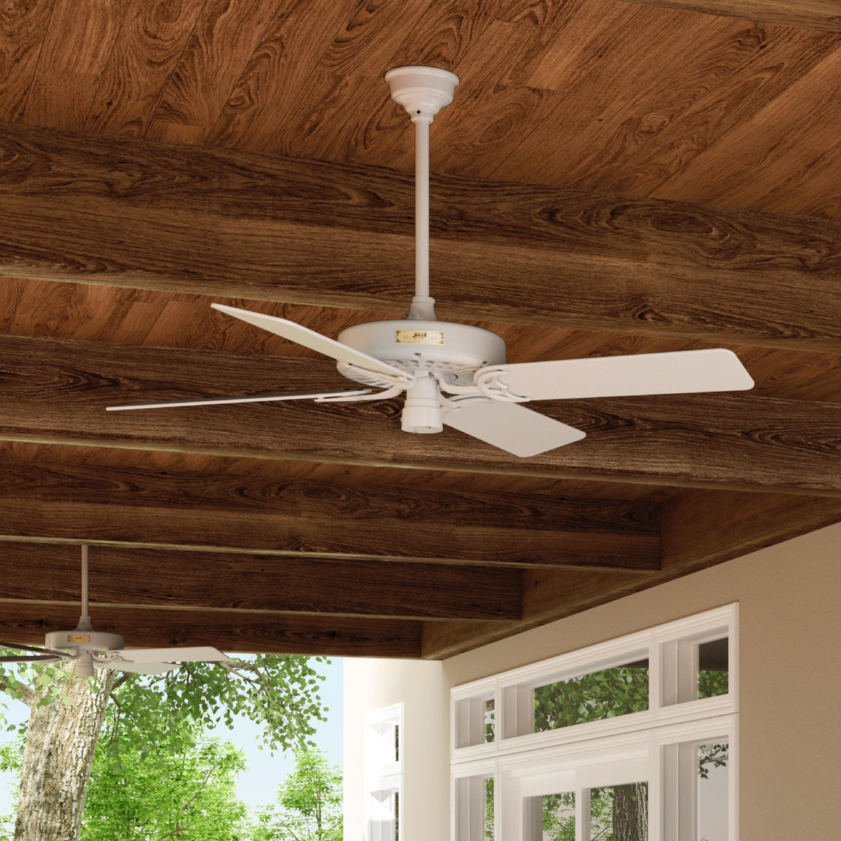 52 inch Original White Damp Rated Ceiling Fan and Pull Chain