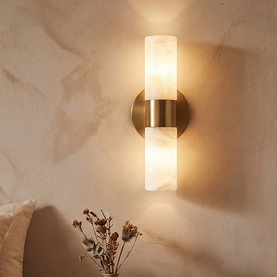Luella 2 Light Brass Wall Sconce with Alabaster Shades