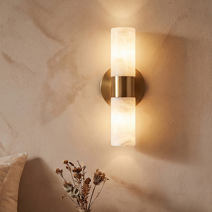 Luella 2 Light Brass Wall Sconce with Alabaster Shades