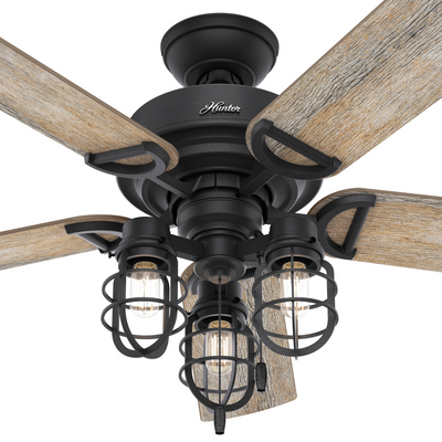 52 inch Starklake Natural Black Iron Damp Rated Ceiling Fan with LED Light Kit and Pull Chain