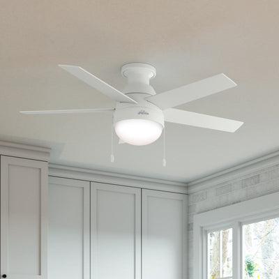 46 inch Anslee Fresh White Low Profile Ceiling Fan with LED Light Kit and Pull Chain