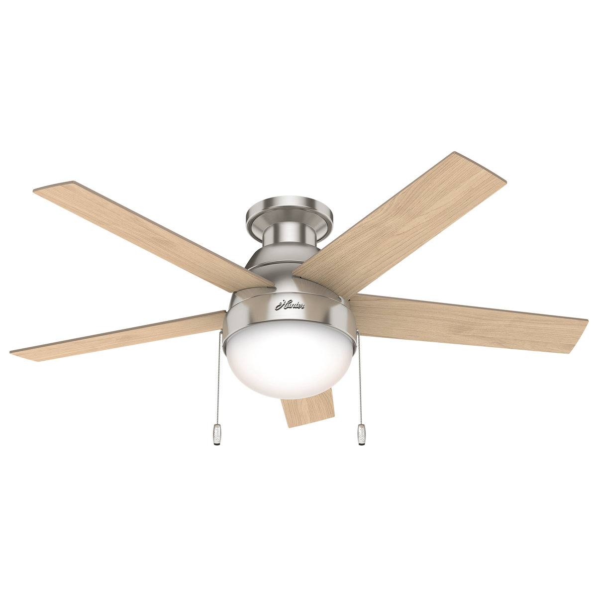 46 inch Anslee Brushed Nickel Low Profile Ceiling Fan with LED Light Kit and Pull Chain