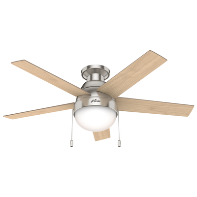46 inch Anslee Brushed Nickel Low Profile Ceiling Fan with LED Light Kit and Pull Chain