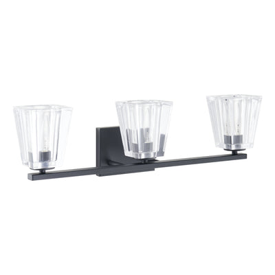 Valentin 24-inch 3-light Matte Black Vanity Light with Clear Pressed Glass Shades