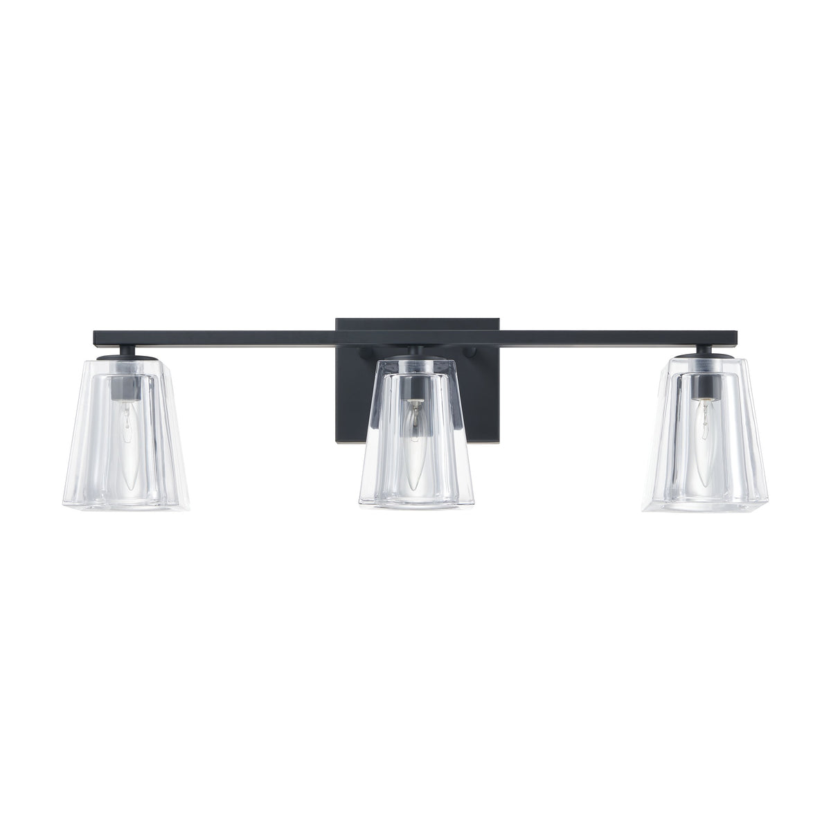 Valentin 24-inch 3-light Matte Black Vanity Light with Clear Pressed Glass Shades