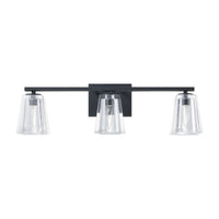 Valentin 24-inch 3-light Matte Black Vanity Light with Clear Pressed Glass Shades