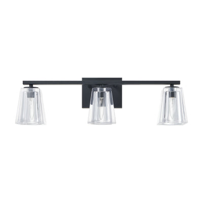 Valentin 24-inch 3-light Matte Black Vanity Light with Clear Pressed Glass Shades