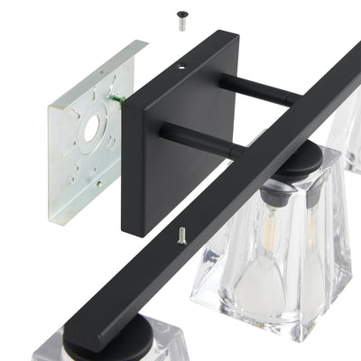 Valentin 24-inch 3-light Matte Black Vanity Light with Clear Pressed Glass Shades