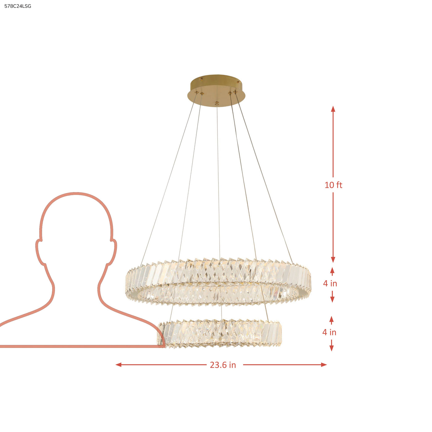 Golden Ratio 24 in Two Tier LED Crystal Pendant