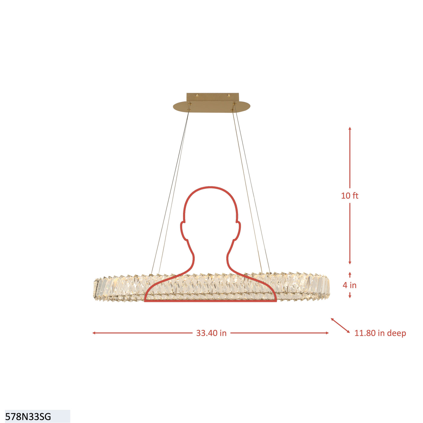 Golden Ratio 33 in Oval LED Crustal Pendant
