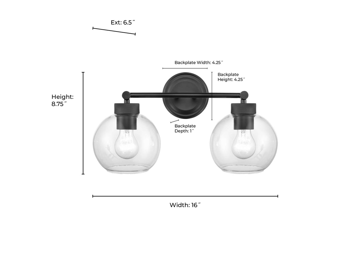 16'' Jonatan Matte Black 2 Light Bath Vanity