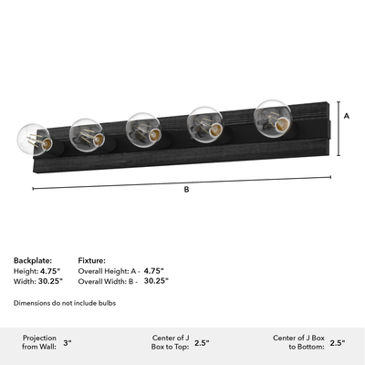 Donelson 30.25-inch 5-light Natural Black Iron and Dark Ash Vanity Light