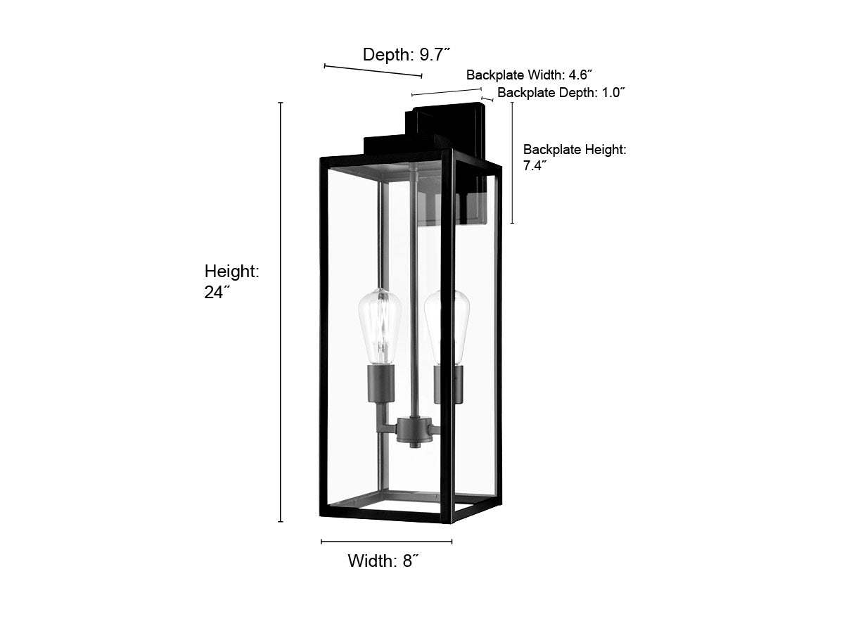8'' Atless Powder Coated Black 2 Light Lantern