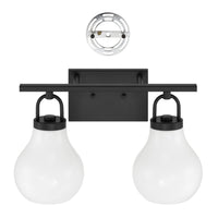 Mansfield 16-inch 2-light Matte Black Vanity Light with Opal Glass Shades
