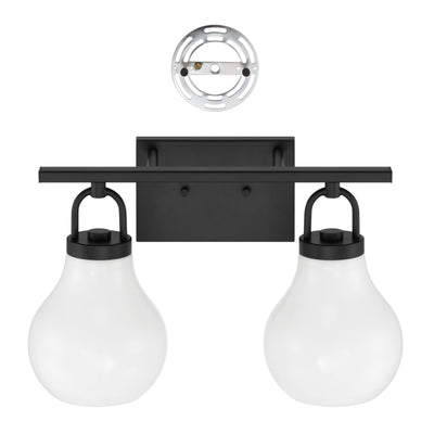 Mansfield 16-inch 2-light Matte Black Vanity Light with Opal Glass Shades