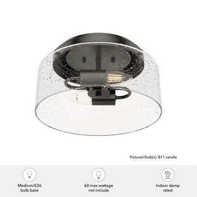 Hartland 11.5-inch 2-light Noble Bronze Flush Mount Ceiling Light with Seeded Glass