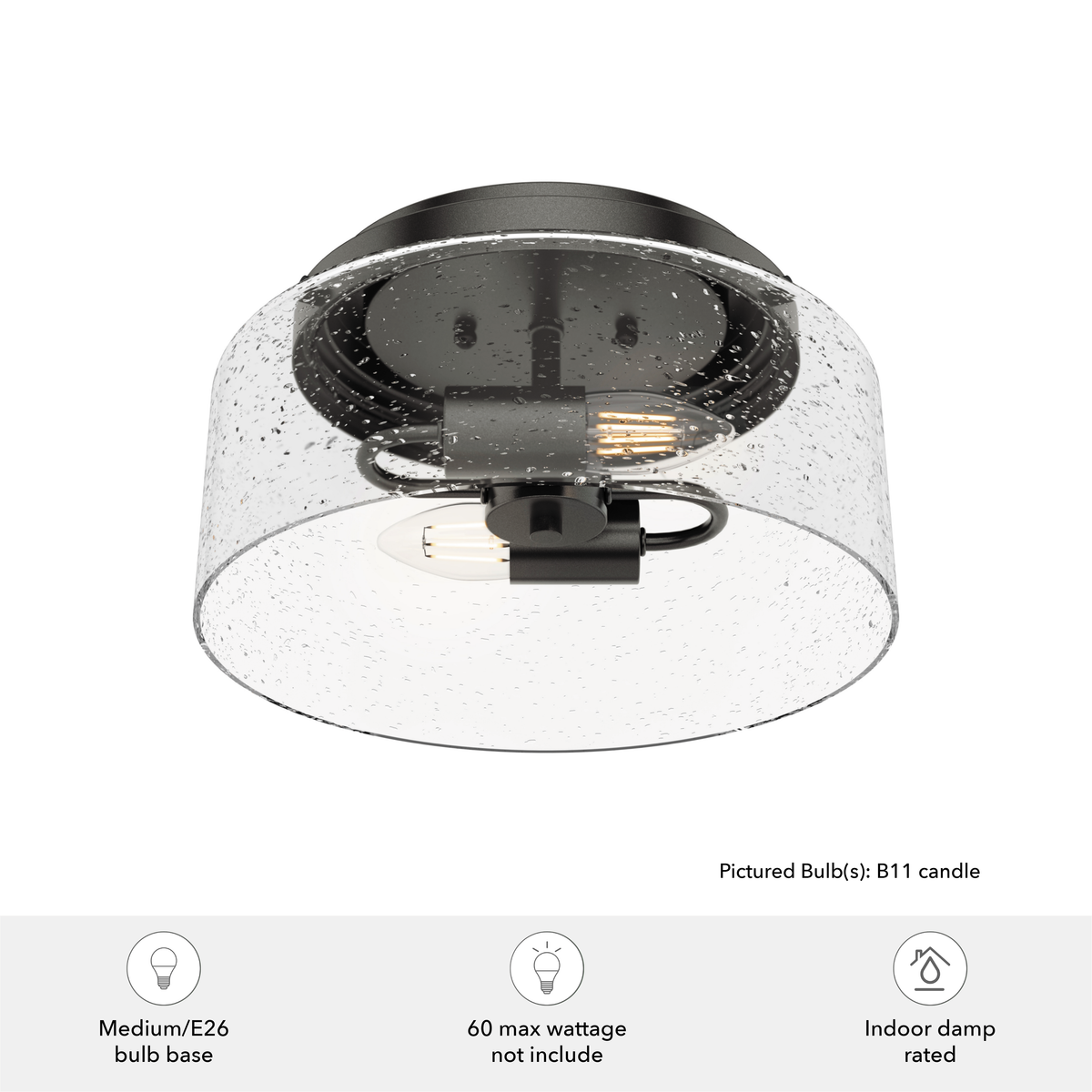 Hartland 11.5-inch 2-light Noble Bronze Flush Mount Ceiling Light with Seeded Glass