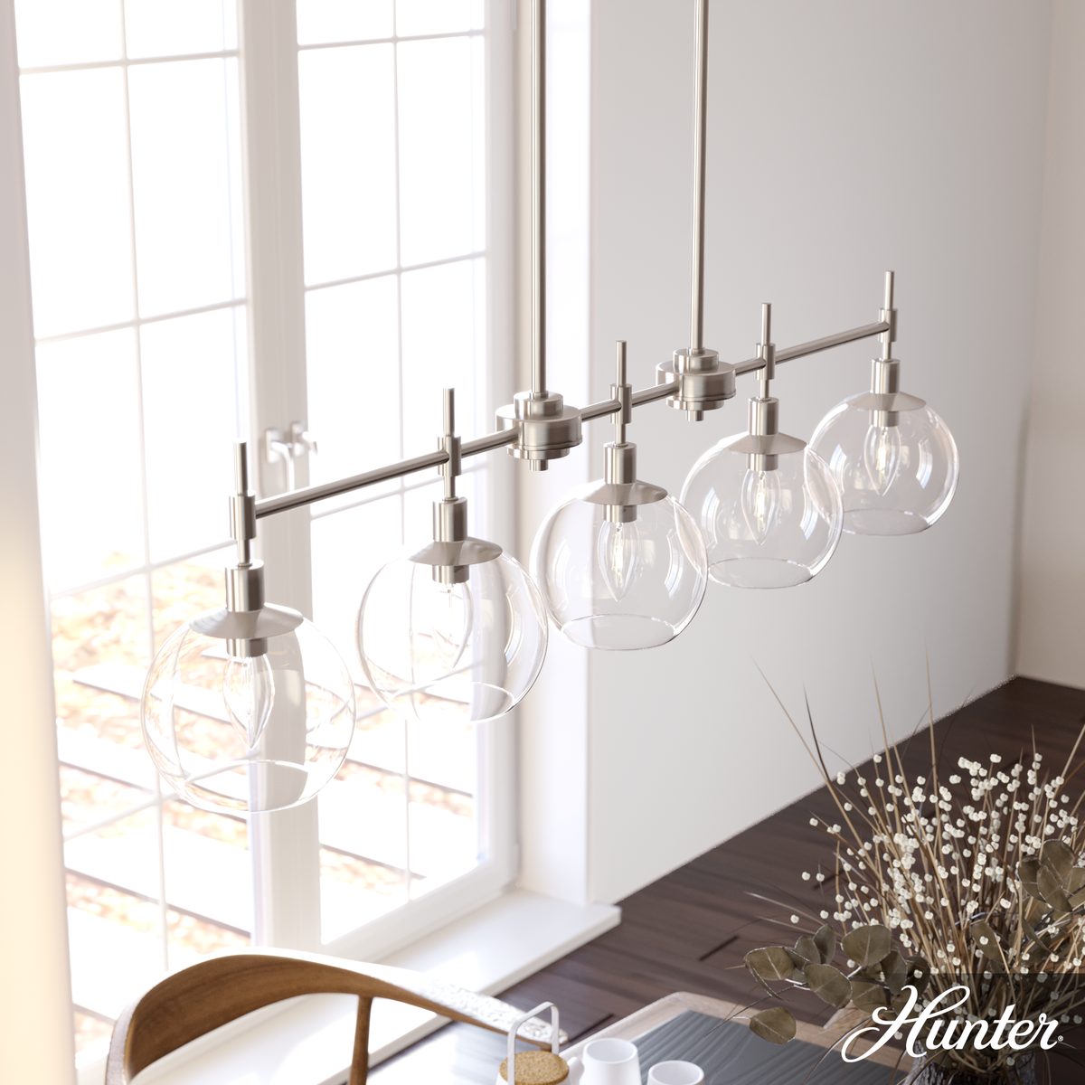 Hartland 40-inch 8-light Brushed Nickel Linear Chandelier with Seeded Glass