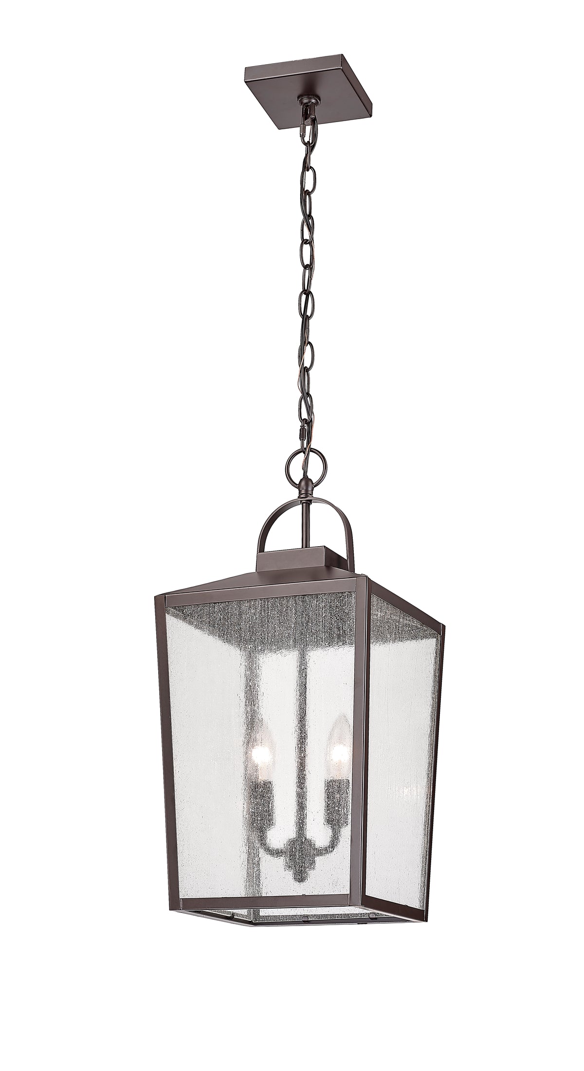22-inch Devens Powder Coated Bronze 2-Light Outdoor Hanging Lantern with Clear Seeded Glass