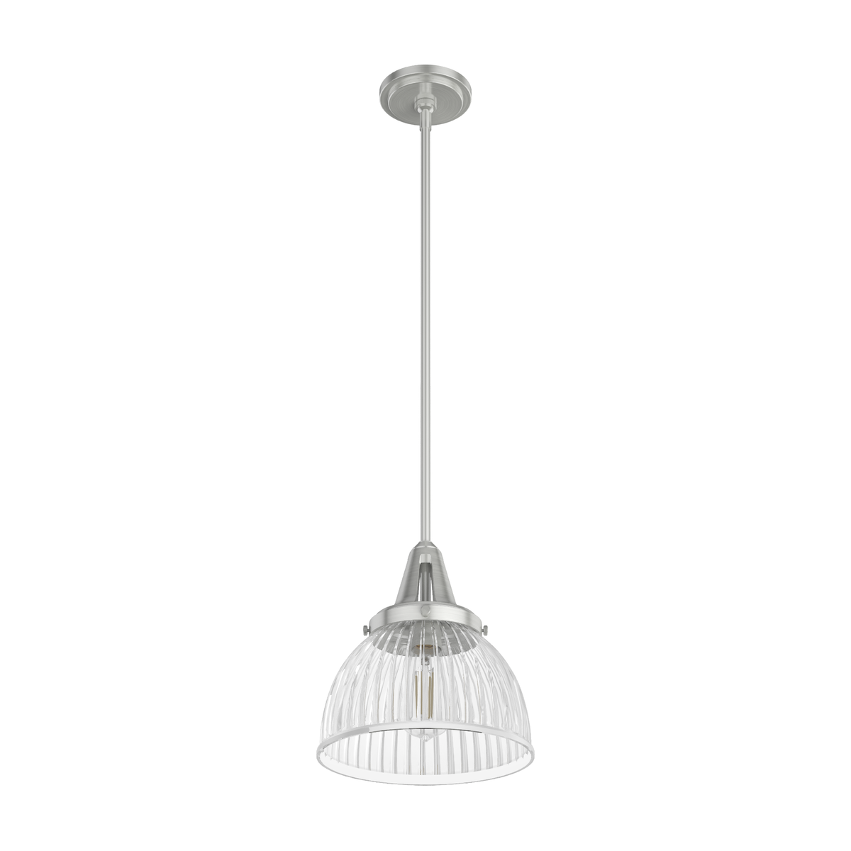 Cypress Grove 10-inch 1-light Brushed Nickel Industrial Pendant with Clear Holophane Glass