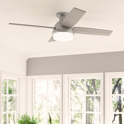 52 inch Dempsey Matte Silver Low Profile Ceiling Fan with LED Light Kit and Handheld Remote