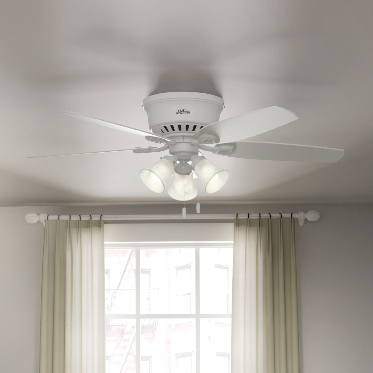 52 inch Builder Snow White Low Profile Ceiling Fan with LED Light Kit and Pull Chain