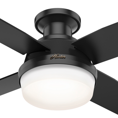 44 inch Dempsey Matte Black Low Profile Damp Rated Ceiling Fan with LED Light Kit and Handheld Remote