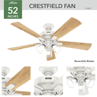 52 inch Crestfield Fresh White Ceiling Fan with LED Light Kit and Handheld Remote
