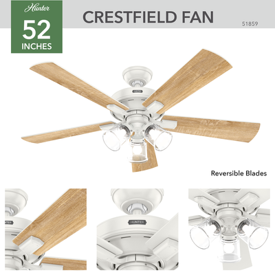 52 inch Crestfield Fresh White Ceiling Fan with LED Light Kit and Handheld Remote