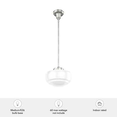 Saddle Creek 10-inch 1-light Brushed Nickel Schoolhouse Pendant with Cased White Glass