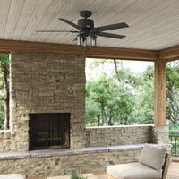 52 inch Lawndale Matte Black Damp Rated Ceiling Fan with LED Light Kit and Pull Chain