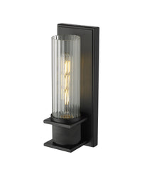 12-inch Matte Black 1-Light Clear Striped Glass Wall Sconce
