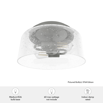 Hartland 11.5-inch 2-light Brushed Nickel Flush Mount Ceiling Light with Seeded Glass