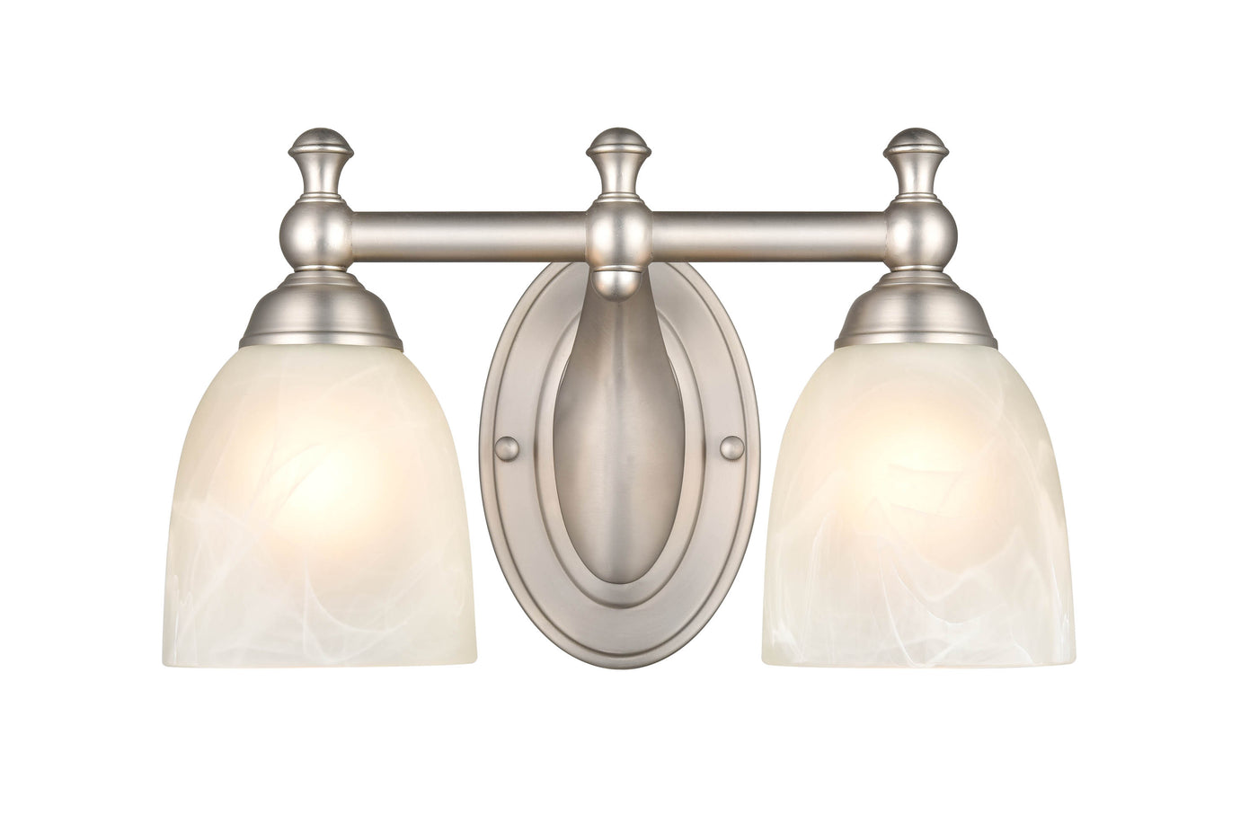 13.25-inch Satin Nickel 2-Light Faux Alabaster Glass Bathroom Vanity Light