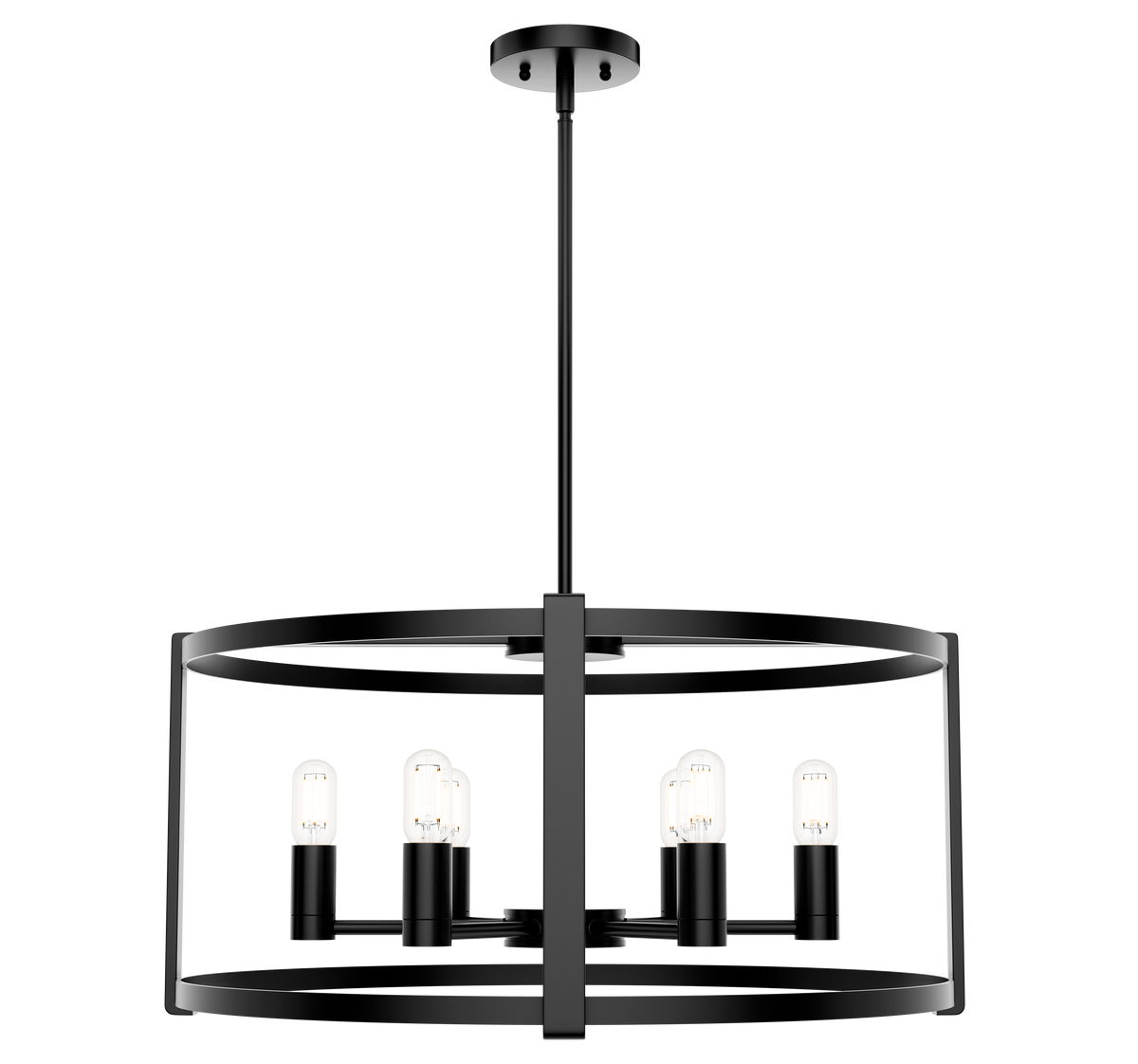 Astwood 26-inch 6-light Matte Black Drum Chandelier with Clear Glass