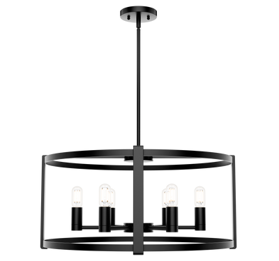 Astwood 26-inch 6-light Matte Black Drum Chandelier with Clear Glass