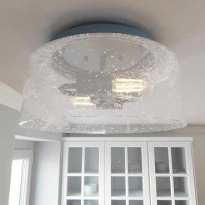 Hartland 11.5-inch 2-light Indigo Blue Flush Mount Ceiling Light with Seeded Glass
