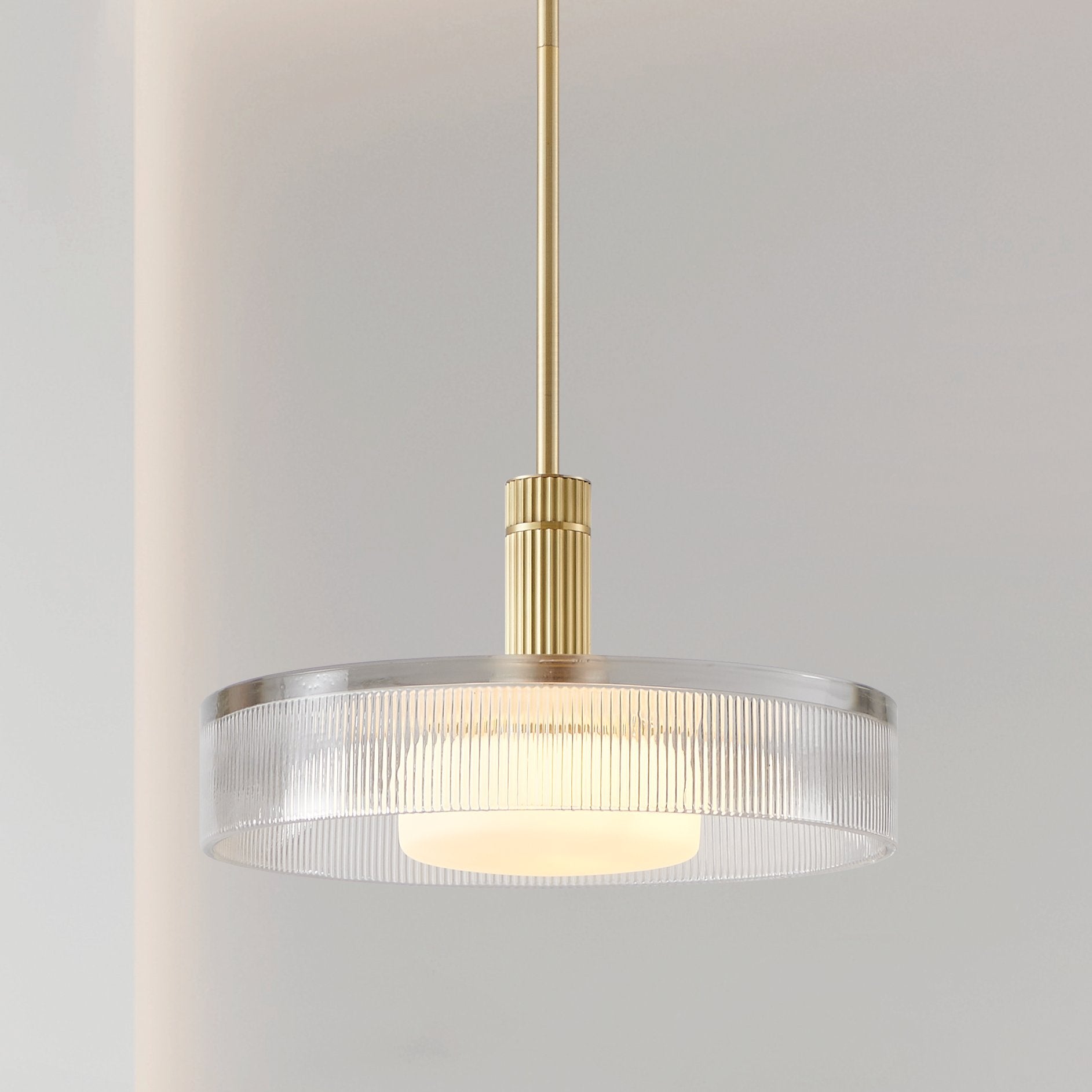 Como 18-inch 1-light Champagne Gold Convertible Pendant with Clear Ribbed and Opal Glass Shade