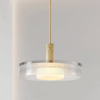 Como 18-inch 1-light Champagne Gold Convertible Pendant with Clear Ribbed and Opal Glass Shade
