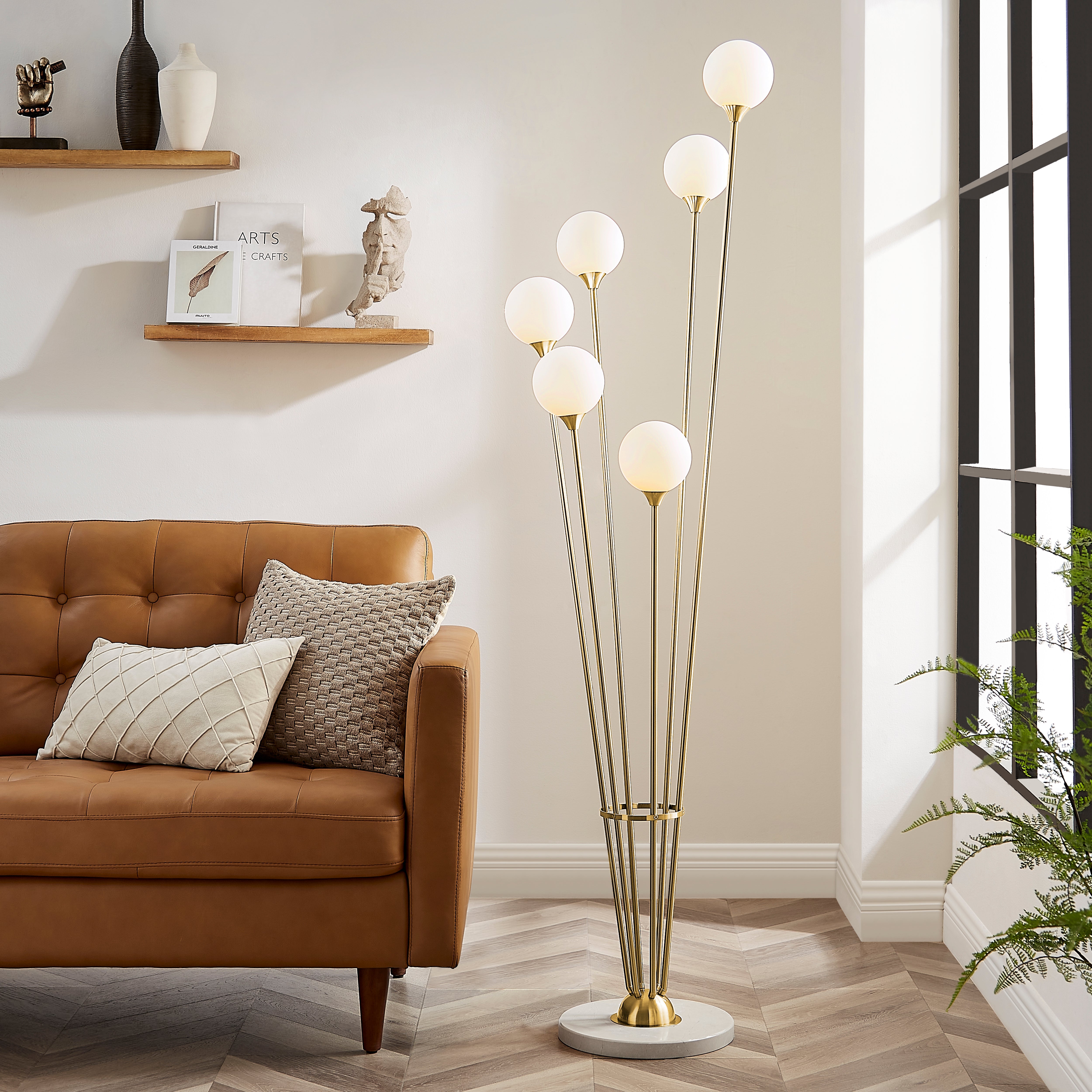 Anechdoche 6-Light Gold and White Floor Lamp