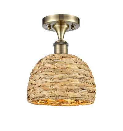 Woven Rattan 8-Inch 1-Light Semi-Flush Mount 10.75-Inch High