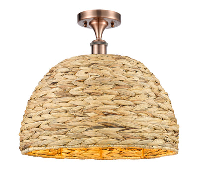 Woven Rattan 16-Inch 1-Light Semi-Flush Mount 15-Inch High
