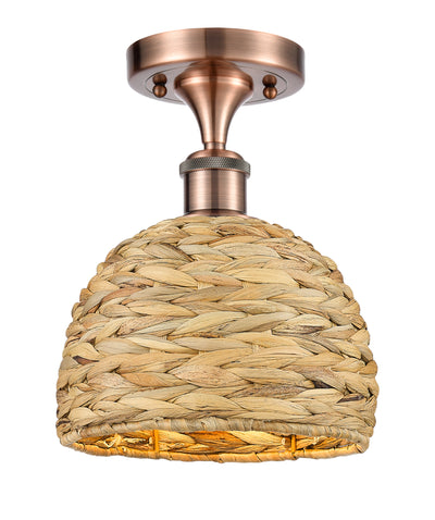 Woven Rattan 8-Inch 1-Light Semi-Flush Mount 10.75-Inch High