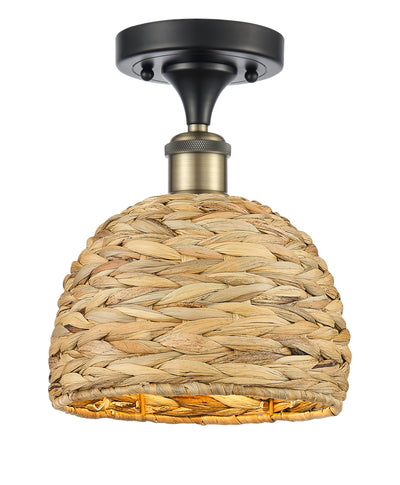 Woven Rattan 8-Inch 1-Light Semi-Flush Mount 10.75-Inch High