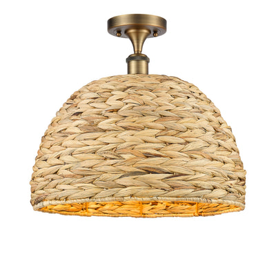 Woven Rattan 16-Inch 1-Light Semi-Flush Mount 15-Inch High